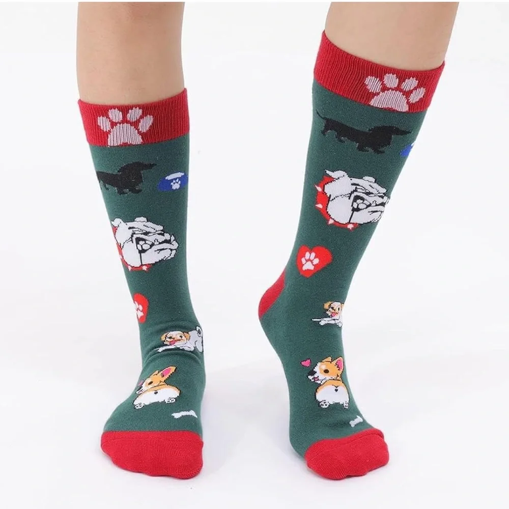 Chic Nation Green and Red Dog Lover Socks